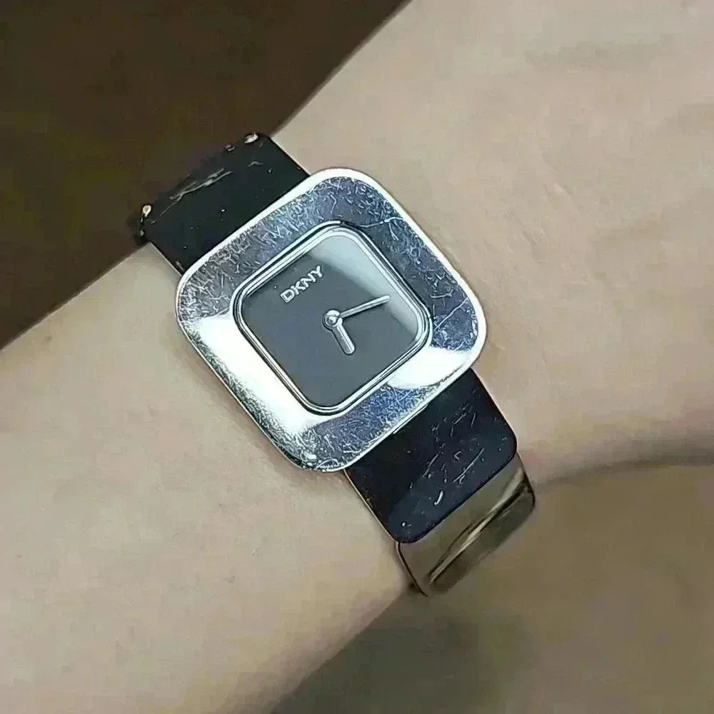 Funky DKNY Square Tile Silver Link Bracelet Square Watch with Gray Face